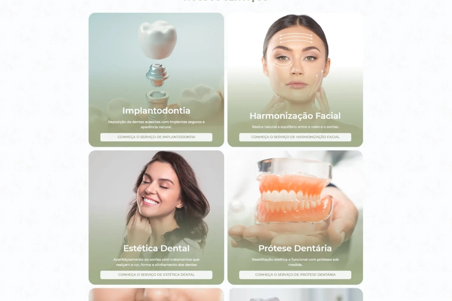 Página de serviços do site da Iviér Odontologia